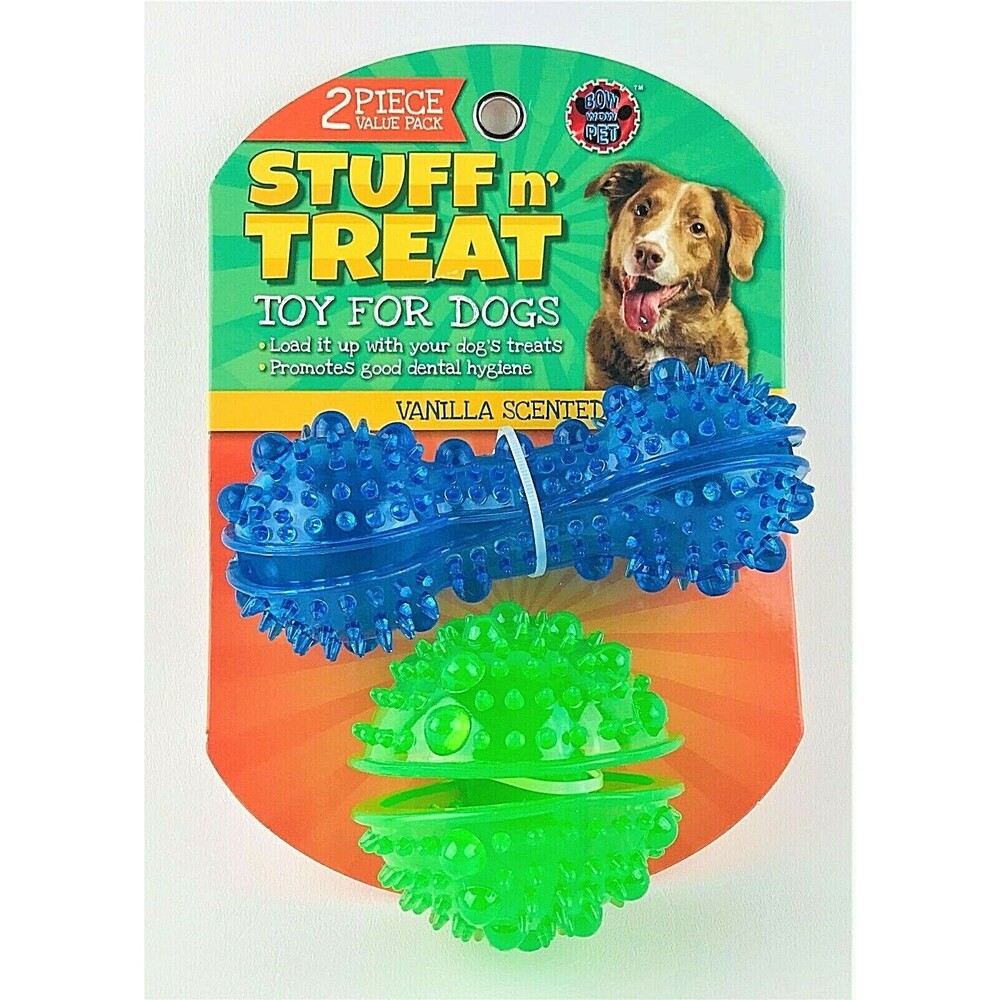 Stuff n Treat Dog Toy Vanilla Scented Dental Hygiene 2 pc Set Blue/Green